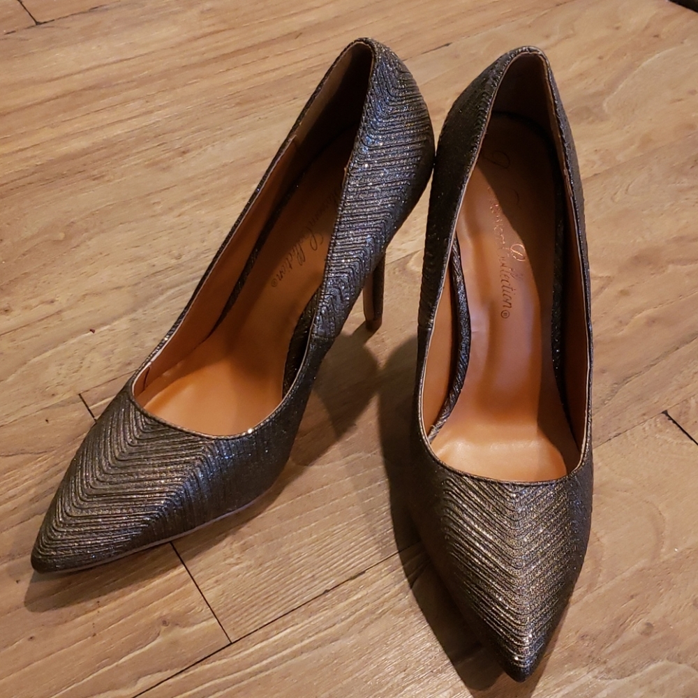 Herringbone Bronze Sparkle Pumps GORGEOUS - Picture 9 of 11
